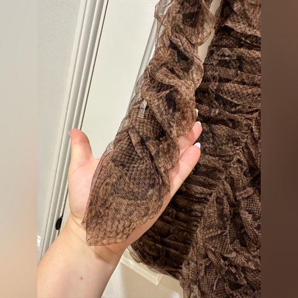 Zara blogger long sleeve tulle.snake print ruched dress - Picture 9 of 11